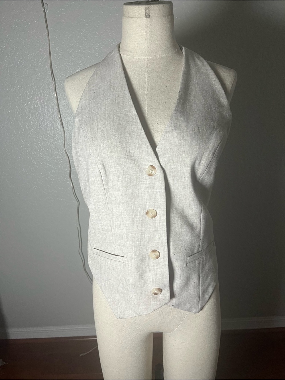 Ivory Button Front Halter Vest